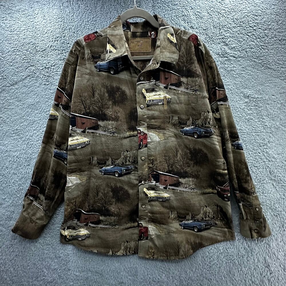 VTG North River Outfitters Men's XL Shirt Classic Car Design Long Sleeve EUC